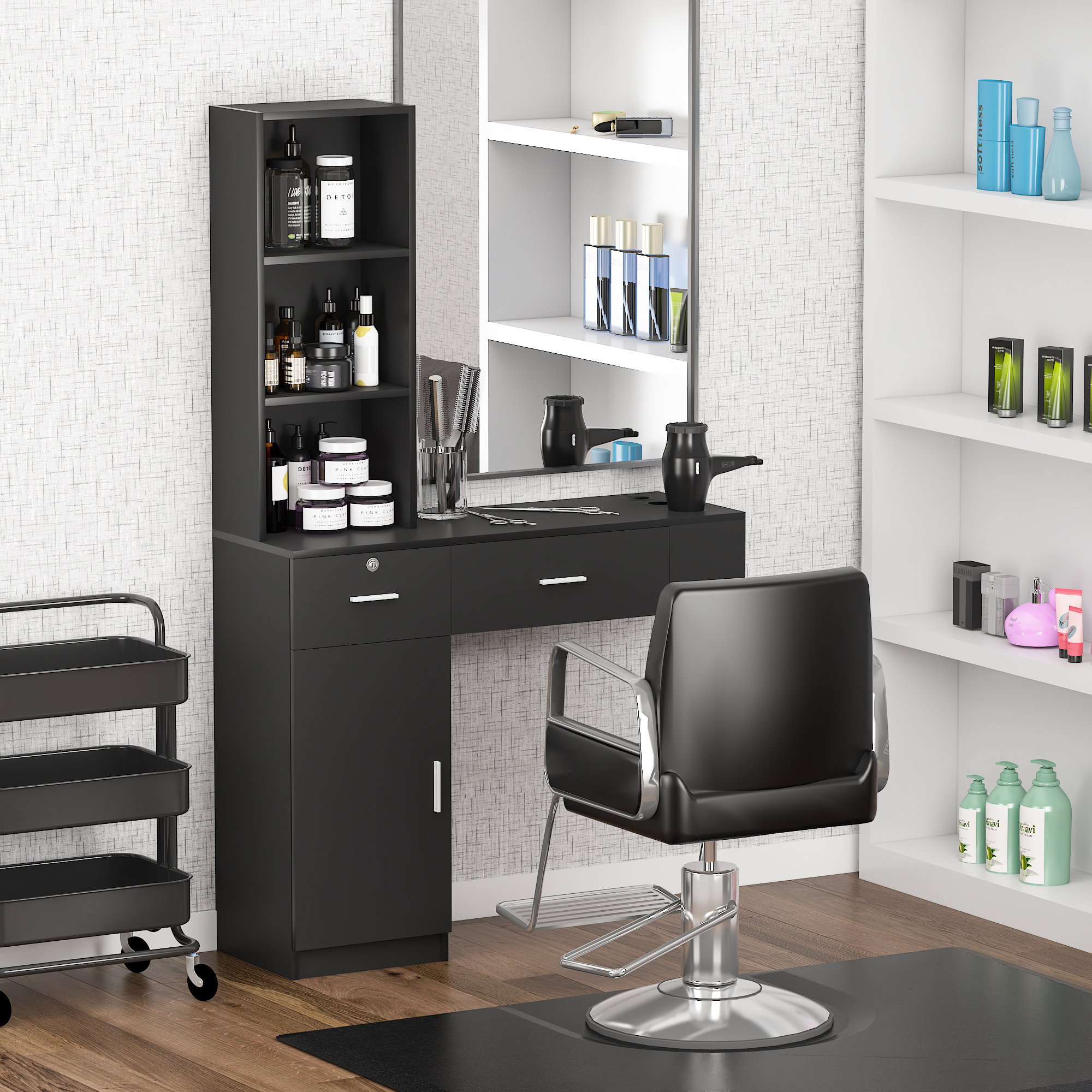 Hokku Designs Wall Mounted Salon Barber Station Hair Styling With